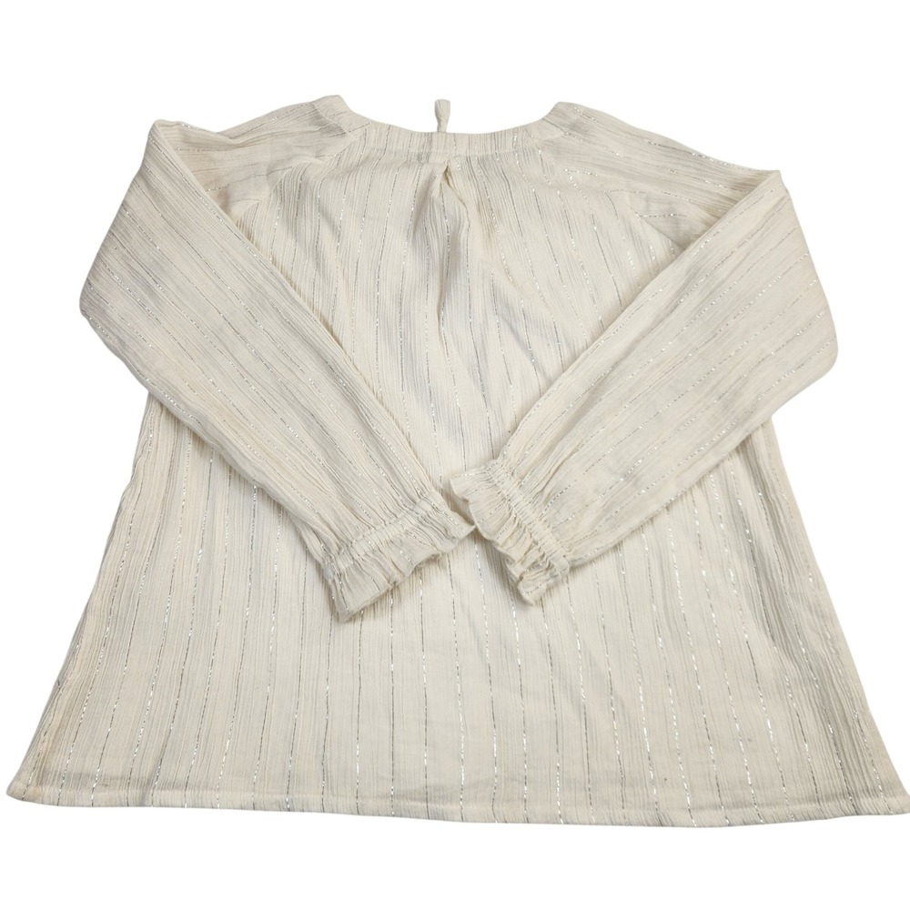Garnet Hill Kids‎ Cream Metallic Stripe Long Sleeve Cotton Tunic Top Size 10